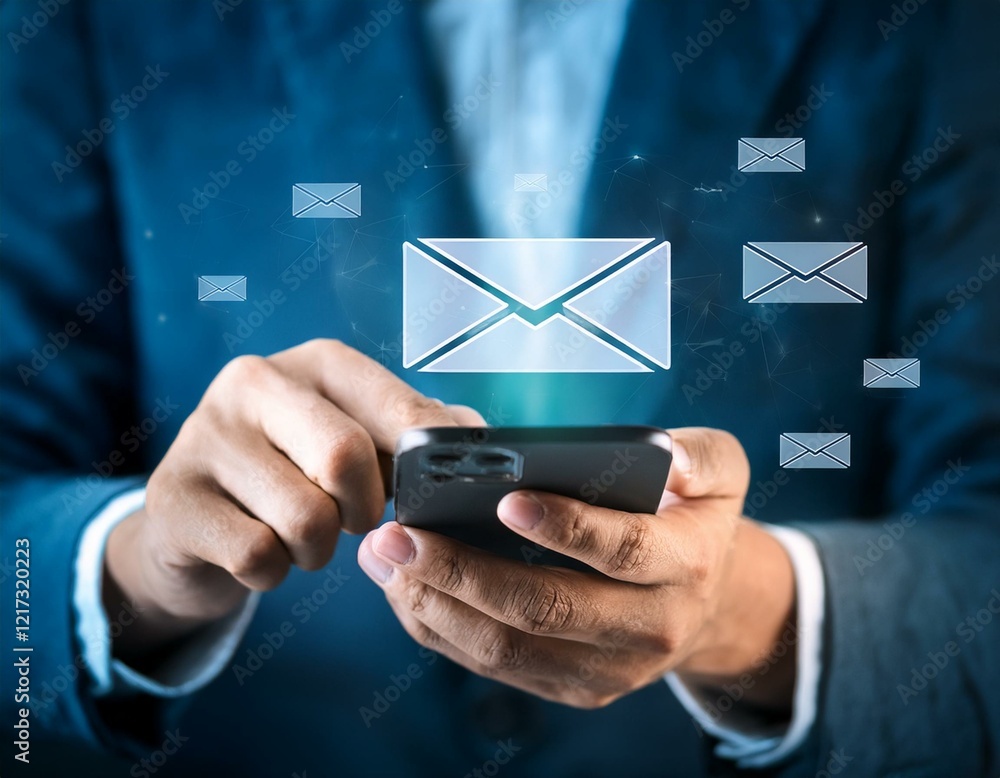 Hand of businessman using smartphone for email with notification alert Hand of businessman using smartphone for email with notification alert