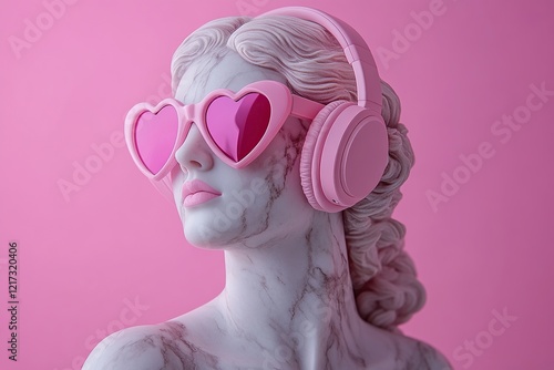 Marble Bust with Modern Accessories on Pink Background