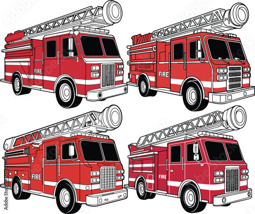 vector illustration of a fire truck for children with a clean line style.