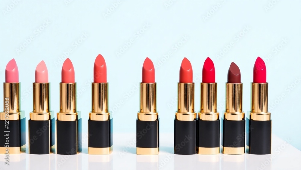 Fototapeta premium The variety of lipstick colors, ranging from light pink to deep red
