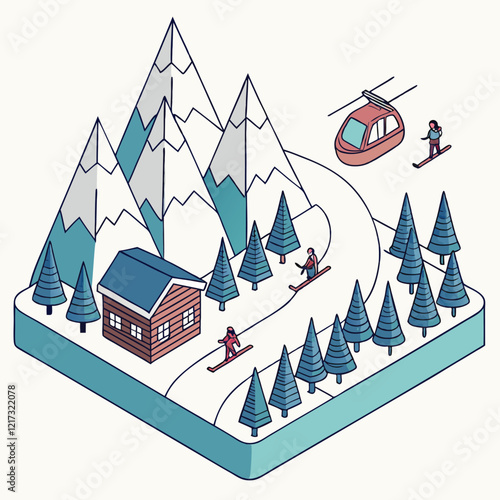 Isometric Mountain Resort with Ski Slopes