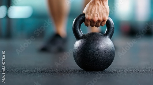 Person holding kettle during crossfit kettlebell workout in a gym setting