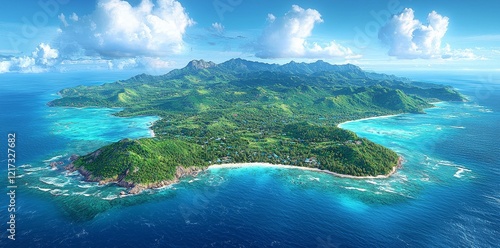 The British Virgin Islands offer a symmetrical aerial view of Virgin Gorda and Necker Island