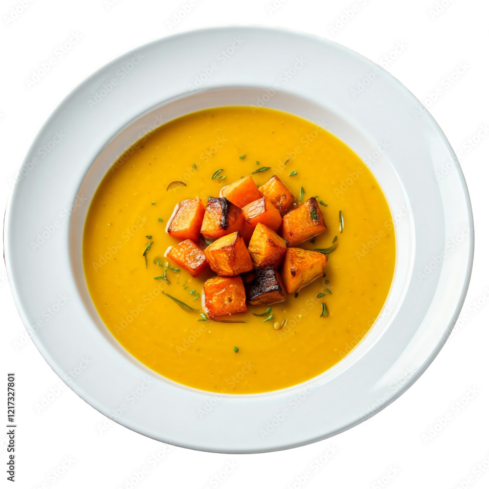 Winter Squash Soup with Roasted Squash Chunks Without Background Winter Squash Soup with Roasted Squash Chunks Without Background