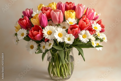 Wallpaper Mural Fresh tulips and daisies bouquet in glass vase for vibrant spring arrangement Torontodigital.ca