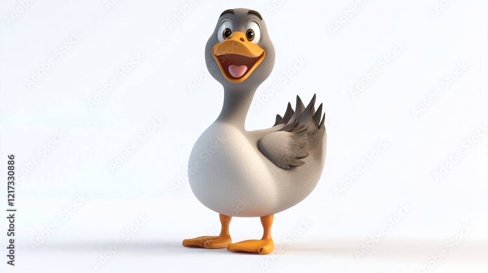 Obraz premium Happy cartoon duck character with a cheerful expression, standing upright and smiling.