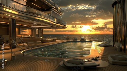 Luxury Yacht Sunset Pool Deck Ocean View Relaxation