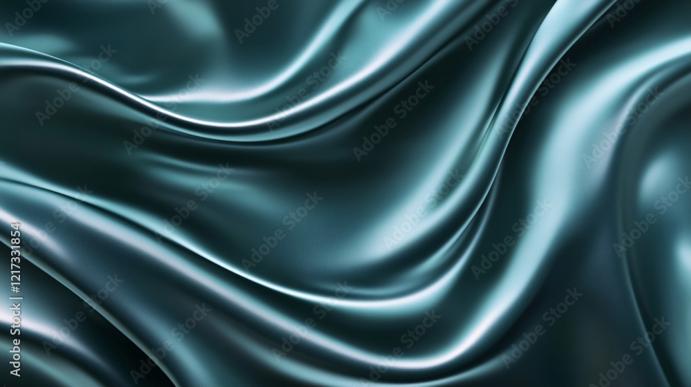 Fototapeta premium Elegant teal satin fabric waves, showcasing smooth texture and luxurious sheen.