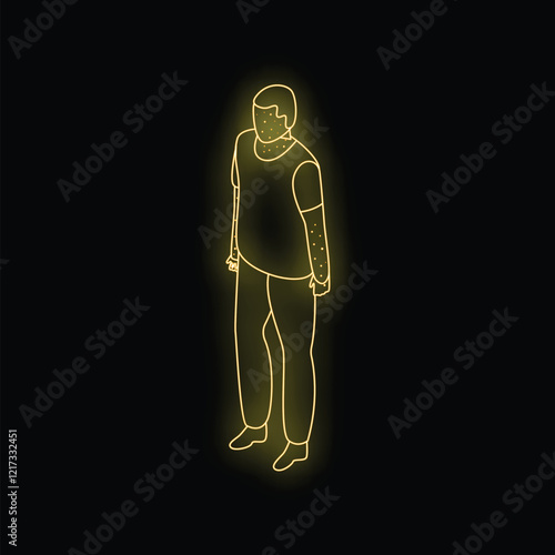Glowing neon yellow man silhouette showing symptoms of monkeypox virus, a viral zoonotic disease