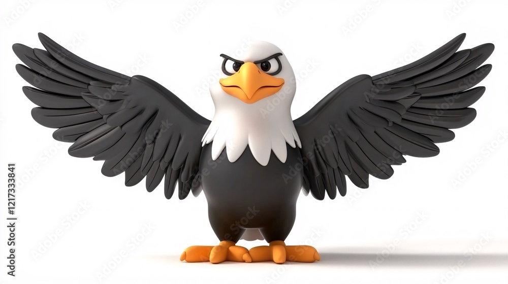 Obraz premium A bold cartoon eagle with spread wings, showcasing a fierce expression against a white background.
