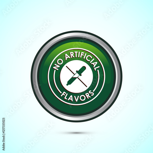 No artificial flavor icon design illustration, Artificial flavor free symbol, Natural product, Green color round button design
