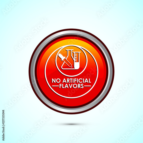 No artificial flavor icon design illustration, Artificial flavor free symbol, Natural product, Orange color round button design
