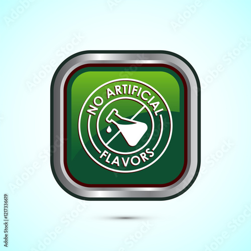 No artificial flavor icon design illustration, Artificial flavor free symbol, Natural product, Green color square button design