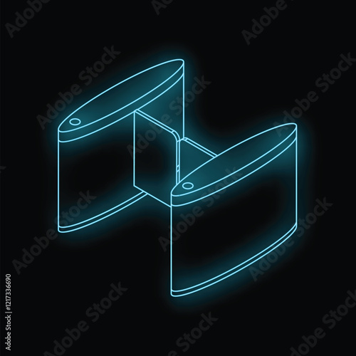 Neon glowing turnstile entrance access control system on black background