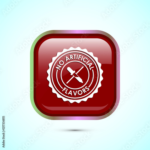 No artificial flavor icon design illustration, Artificial flavor free symbol, Natural product, Red color square button design