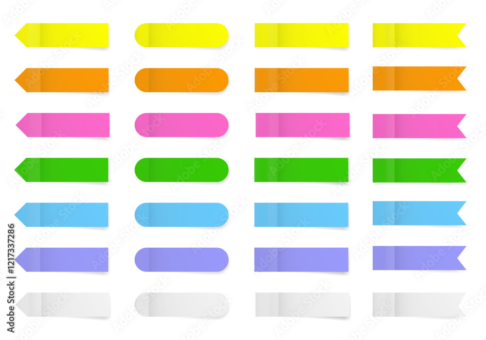 Set of long thin paper stickers. Pointed bookmarks. Stick in notes. Neon shades of green, purple, blue, white, yellow, orange and pink. Multicolor post it notes. Rounded tags, sticky note. Set of long thin paper stickers. Pointed bookmarks. Stick in notes. Neon shades of green, purple, blue, white, yellow, orange and pink. Multicolor post it notes. Rounded tags, sticky note.