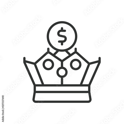 Money crown, icon in line design. Money, crown, wealth, finance, royalty, luxury, riches on white background vector. Money crown editable stroke icon