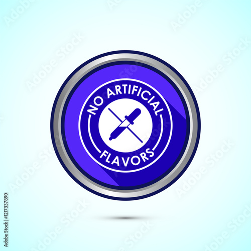 No artificial flavor icon design illustration, Artificial flavor free symbol, Natural product, Blue shadow button design
