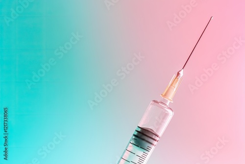 macro close-up of hypodermic needle filling with vaccine fluid captured with extreme detail under softly blurred medical photo