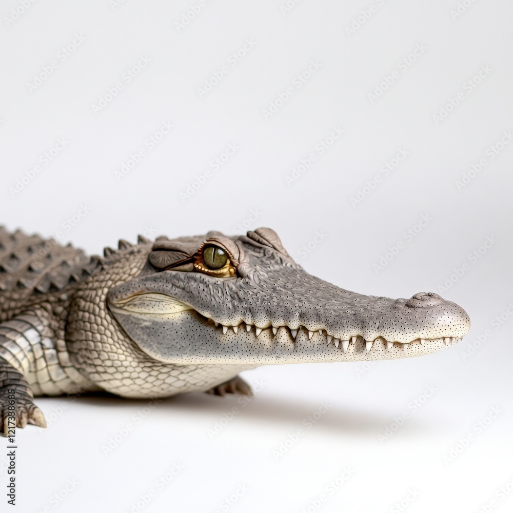 Obraz premium Toy crocodile and gharial crocodile with long snout isolated on white background for educational purposes