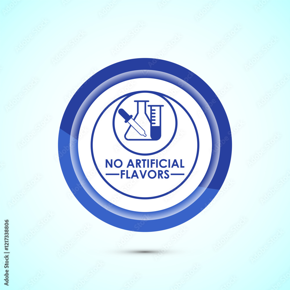 No artificial flavor icon design illustration, Artificial flavor free symbol, Natural product, Blue color button design No artificial flavor icon design illustration, Artificial flavor free symbol, Natural product, Blue color button design