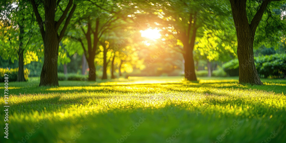 Sunlit Path Through a Lush Green Forest Sunlit Path Through a Lush Green Forest
