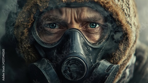 Man in Gas Mask Facing Dual...