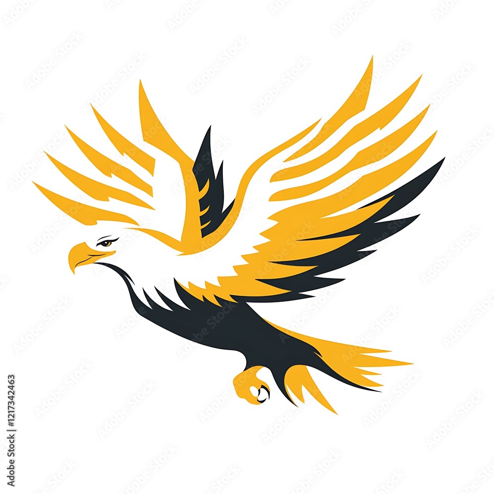 Fototapeta premium Radiant eagle artwork featuring golden metallic wings on black backdrop