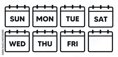 Canvas Print calendar icons set,  black and white set every day name a week of a calendar ico