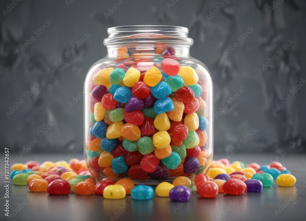 Glass jar filled with a kaleidoscope of jelly candies, food, kaleidoscope Glass jar filled with a kaleidoscope of jelly candies, food, kaleidoscope