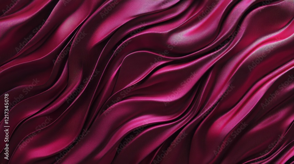 Fototapeta premium Deep Crimson Fabric Drapes, Elegant Waves, Background Texture, Design Resource