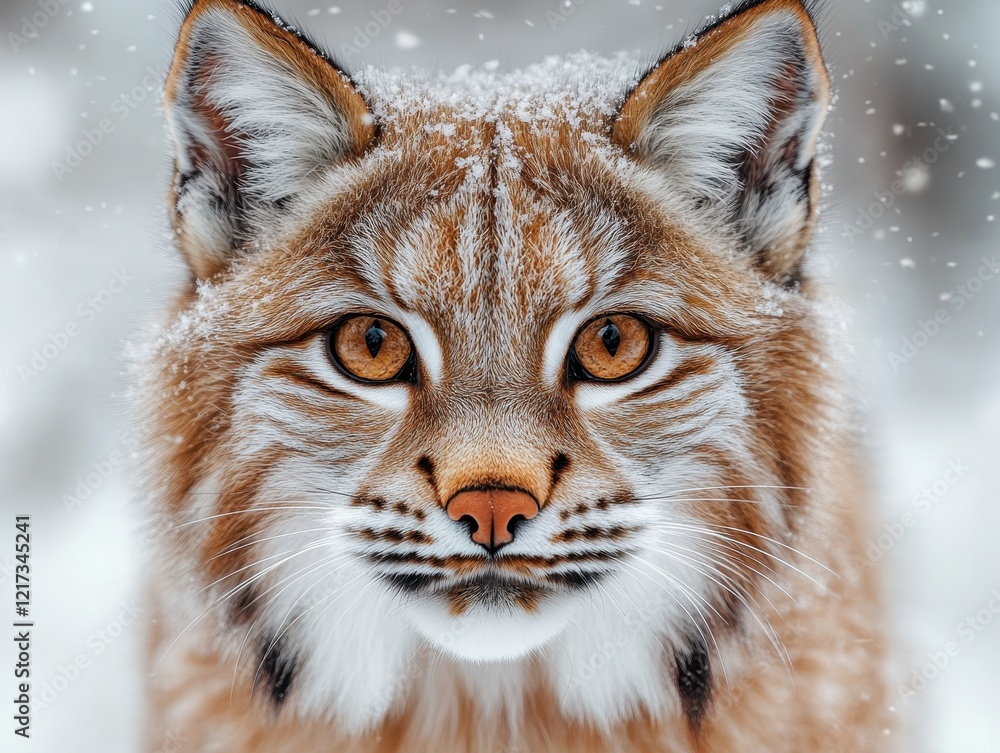 Obraz premium A close-up of a lynx in a snowy environment, showcasing its striking features.