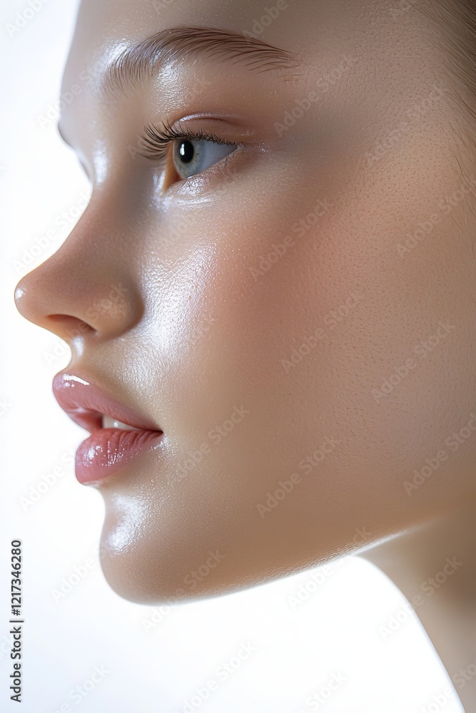 Close-up portrait highlighting smooth, flawless skin and youthful beauty, emphasizing natural makeup and healthy complexion. Close-up portrait highlighting smooth, flawless skin and youthful beauty, emphasizing natural makeup and healthy complexion.