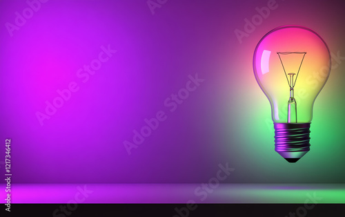 vibrant light bulb, colorful hues, smooth gradient background, purple, green yellow gradient