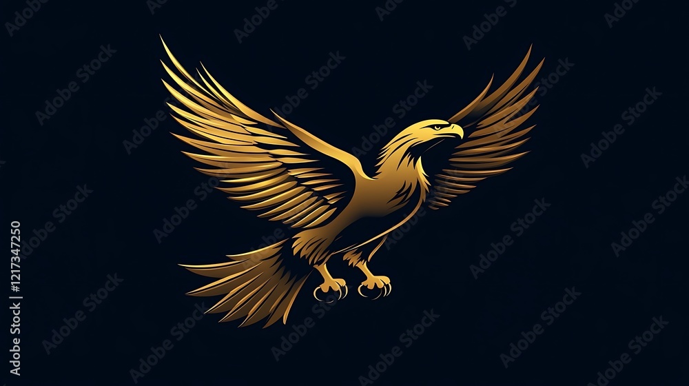 Obraz premium Golden eagle illustration featuring polished metallic wings on dark background