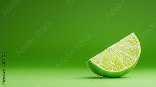 Lime slice and lime wedge on a vibrant green background for decorative purposes