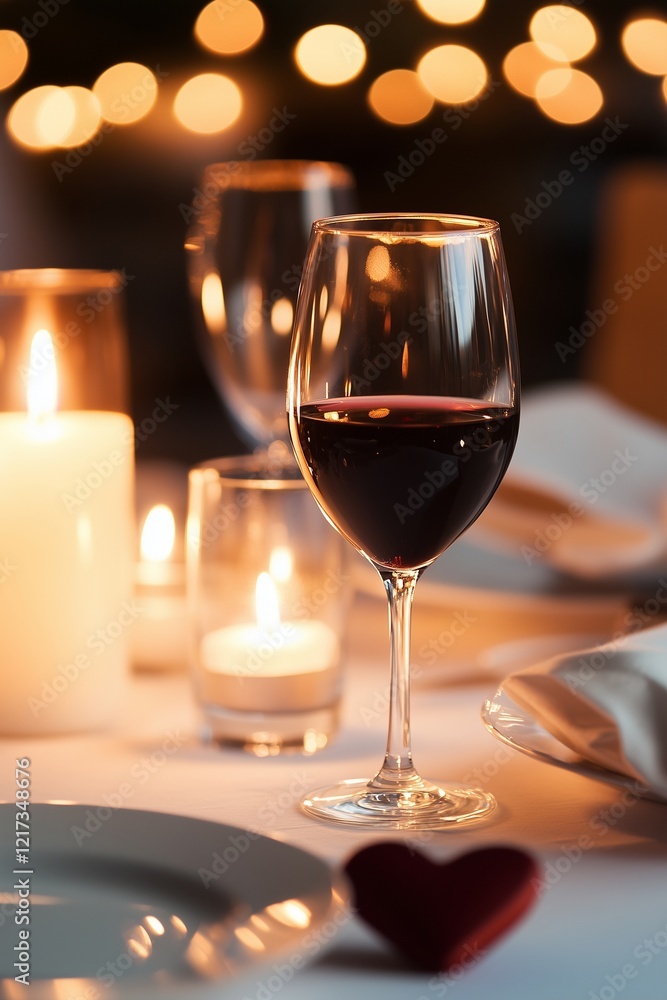 Romantic Dinner Setting with Wine Glasses and Candlelight