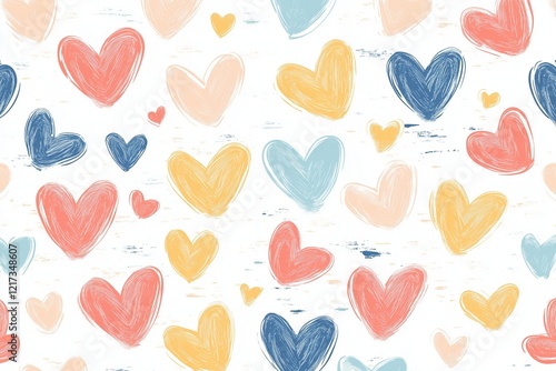 Hand-Drawn Heart Pattern in Pastel and Bold Colors