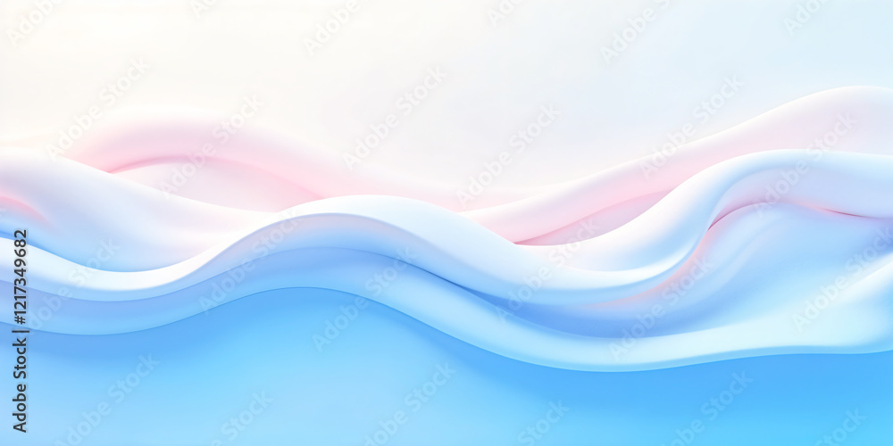 An abstract digital illustration featuring smooth flowing fabric-like waves in pastel colors of pink, blue, and orange