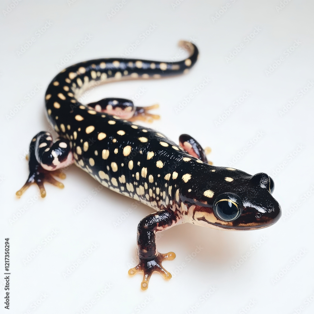 Fototapeta premium Black and Cream Spotted Salamander.