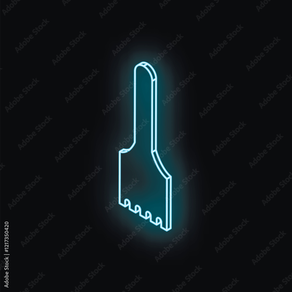 Neon putty knife illuminating dark background, creating vibrant, electric glow