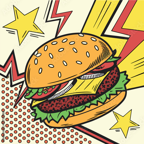 Pop Art Hamburger with Bold Colors