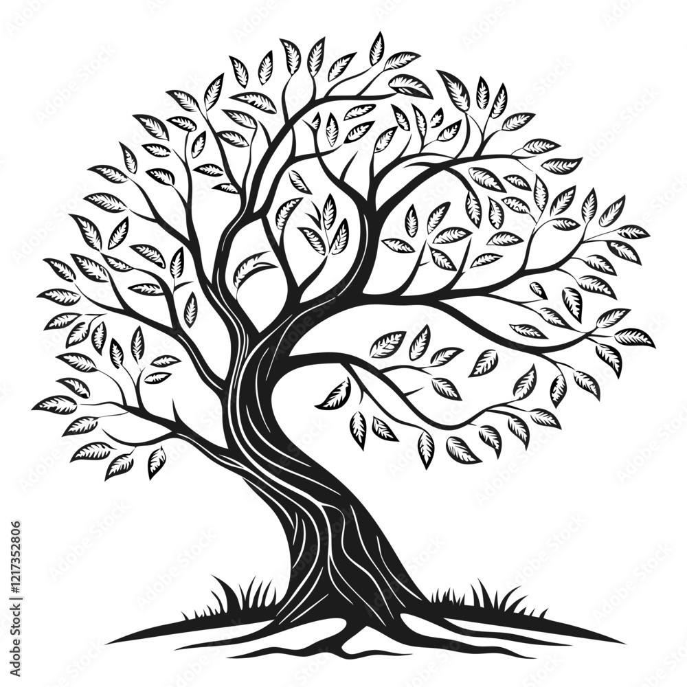 Obraz premium tree logo, black outline, vector graphic, transparent background