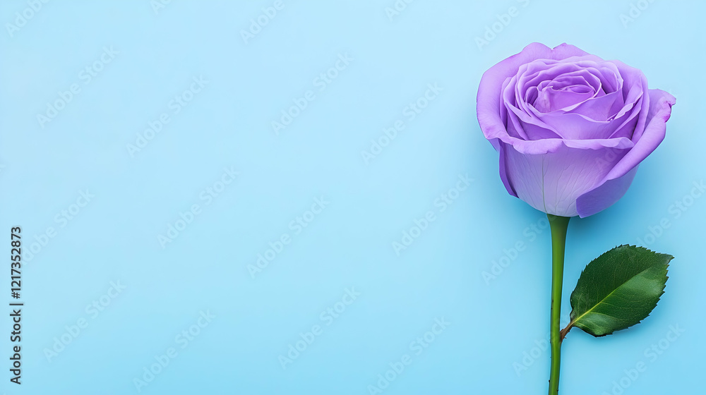 Fototapeta premium A beautiful lavender rose shines against a calming blue background