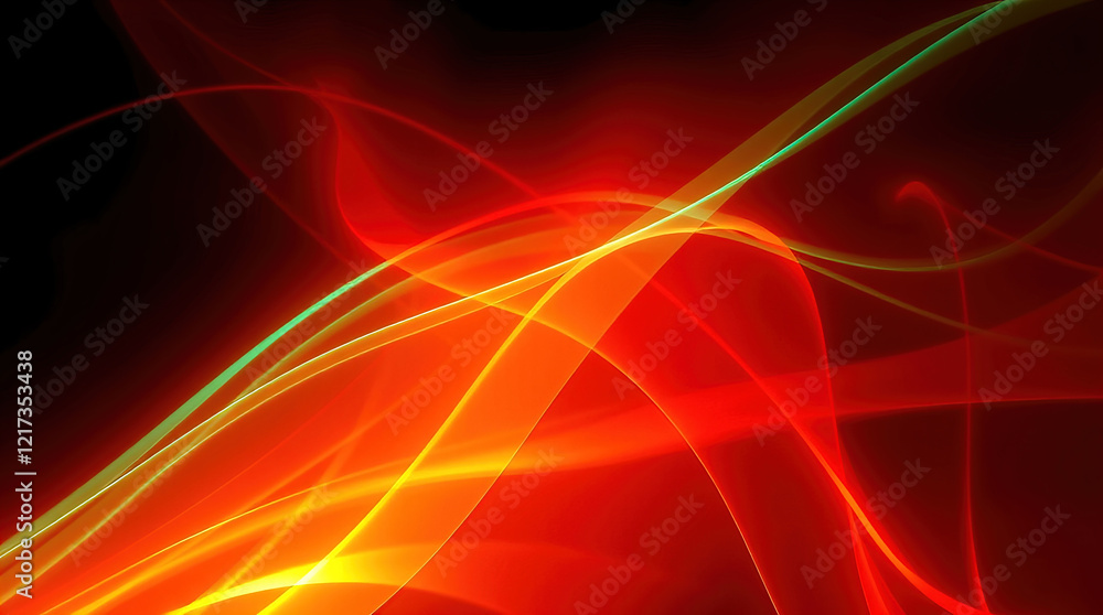 Naklejka premium Abstract digital illustration, glowing bioluminescent lines, dark background, vibrant colors, dynamic composition, sense of movement and energy