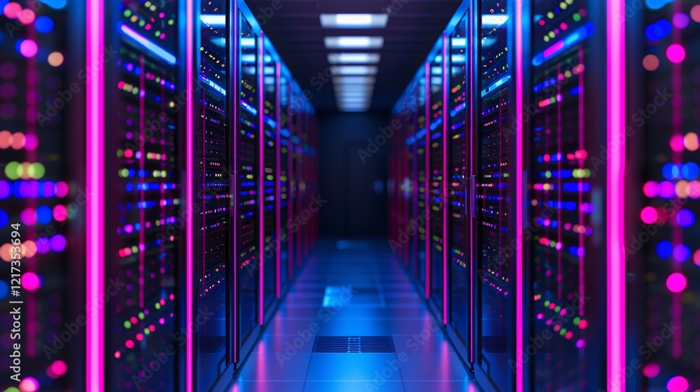 Fototapeta premium futuristic data center with colorful led lights and high-tech servers