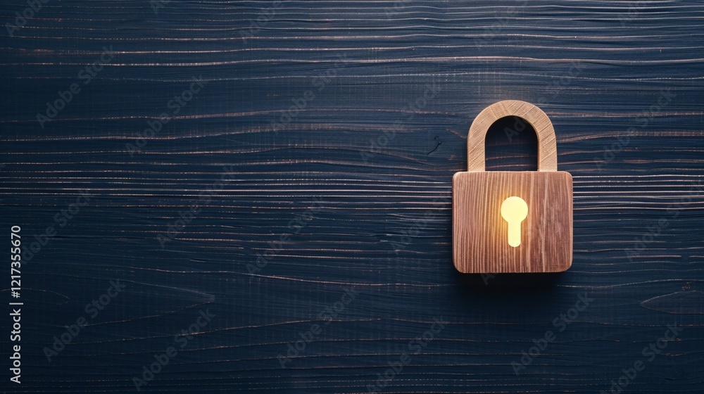 Fototapeta premium wooden padlock on dark wood background for security concepts