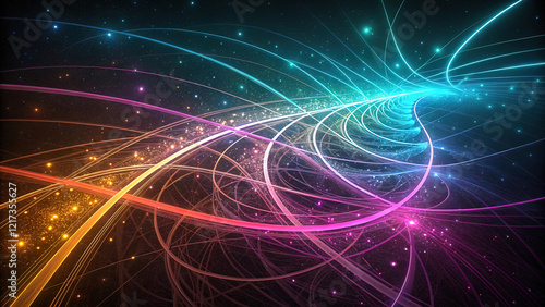 Wallpaper Mural Abstract digital illustration, glowing bioluminescent lines, dark background, vibrant colors, dynamic composition, sense of movement and energy Torontodigital.ca