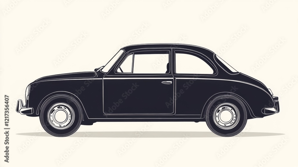 Fototapeta premium Classic black car illustration showcasing vintage design against a neutral background