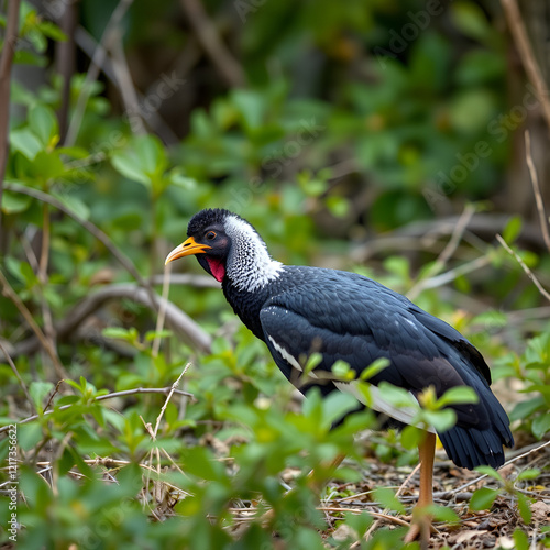 Portrait of a male Bare-faced Curassow (Crax fasciolata) roaming the bushland in the Pantanal of Brazil photo